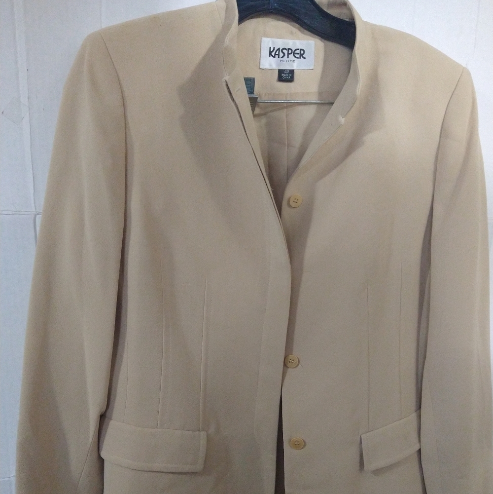 Kasper Tan Neutral Light Beige Nude Tailored 4p Work Jacket Skirt Suit